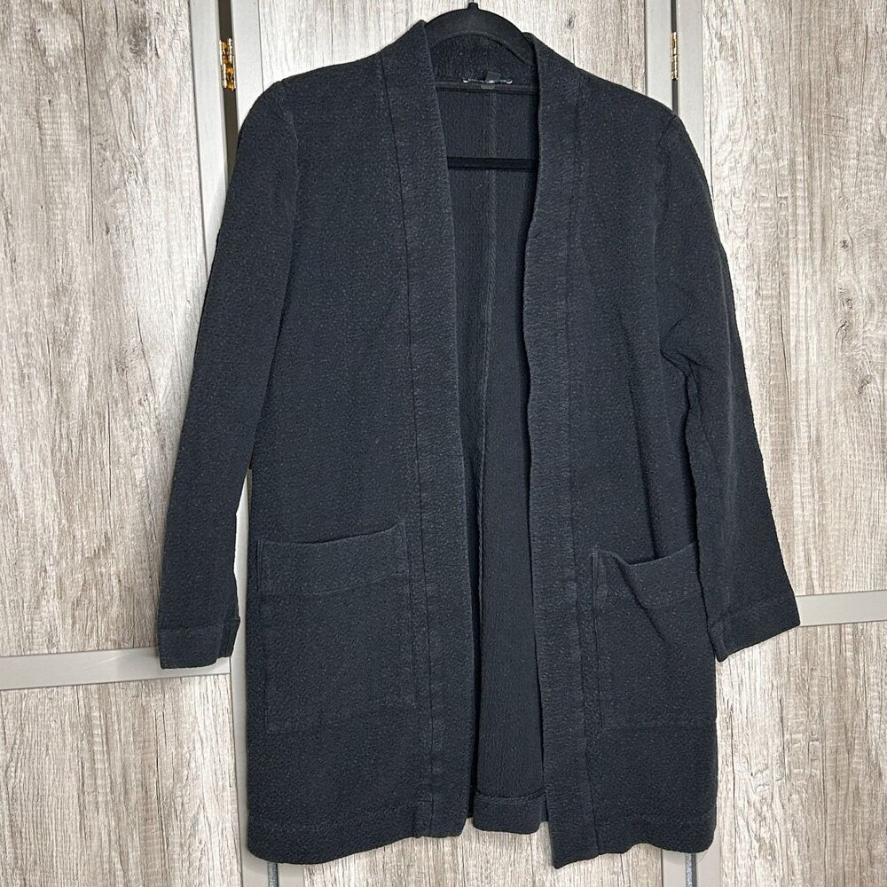 Eileen Fisher Duster Pockets Open Front black Textured Cardigan